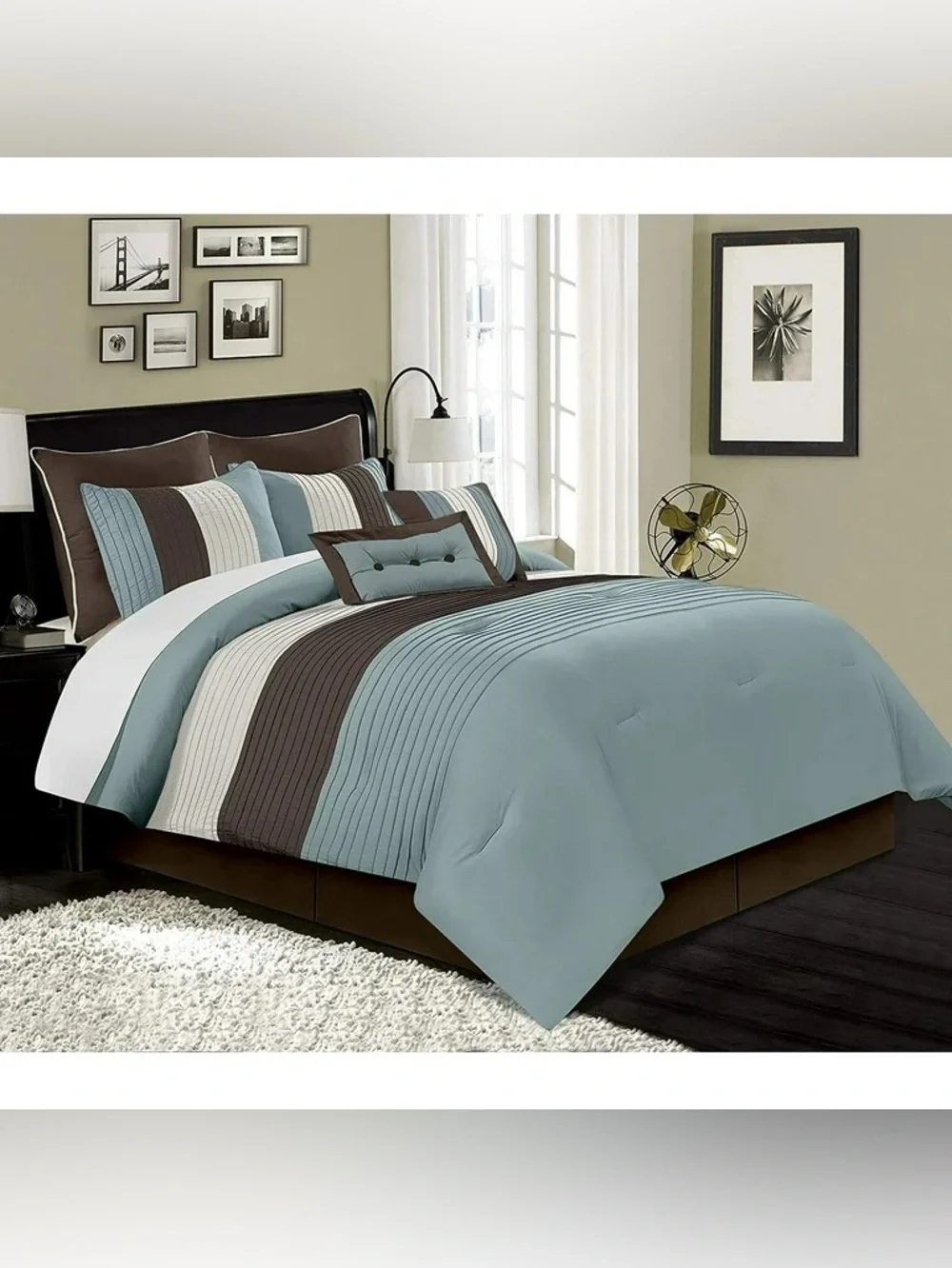 Reversible Blue and Brown Striped Comforter Set
